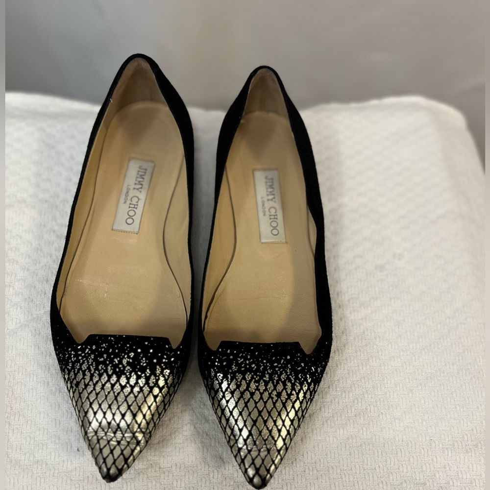 Jimmy Choo Attilia pointy toe flats black with silver glamour. #party